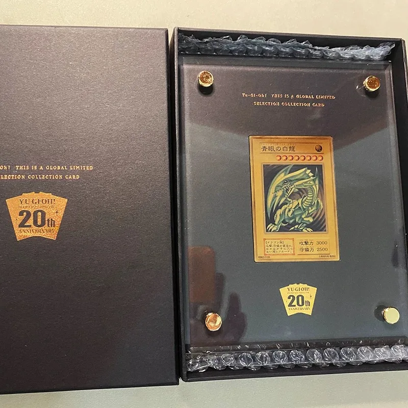 20th Anniversary Blue-Eyes White Dragon Acrylic Card Brick Yu-Gi-Oh Gold Silver Display Frame Including Card