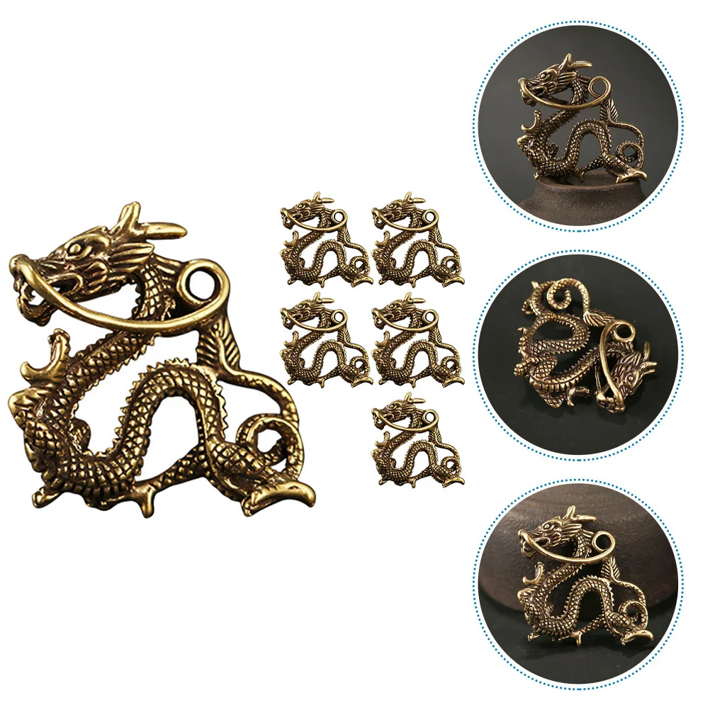 6 Pcs Brass Chinese Dragon Hanging Decor Keychain Charms Ring Pendants Craft DIY Keyring Zodiac