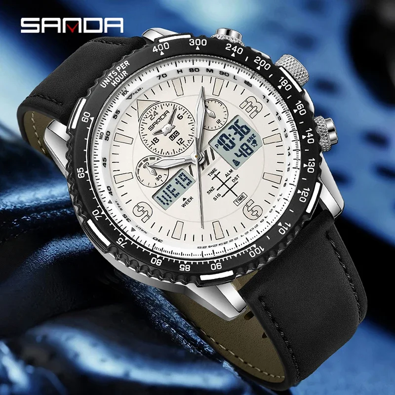 SANDA Fashion New Quartz Watches for Man 5Bar Waterproof LED Luminous Multifunctional Chronograph Military Sports Man Watch