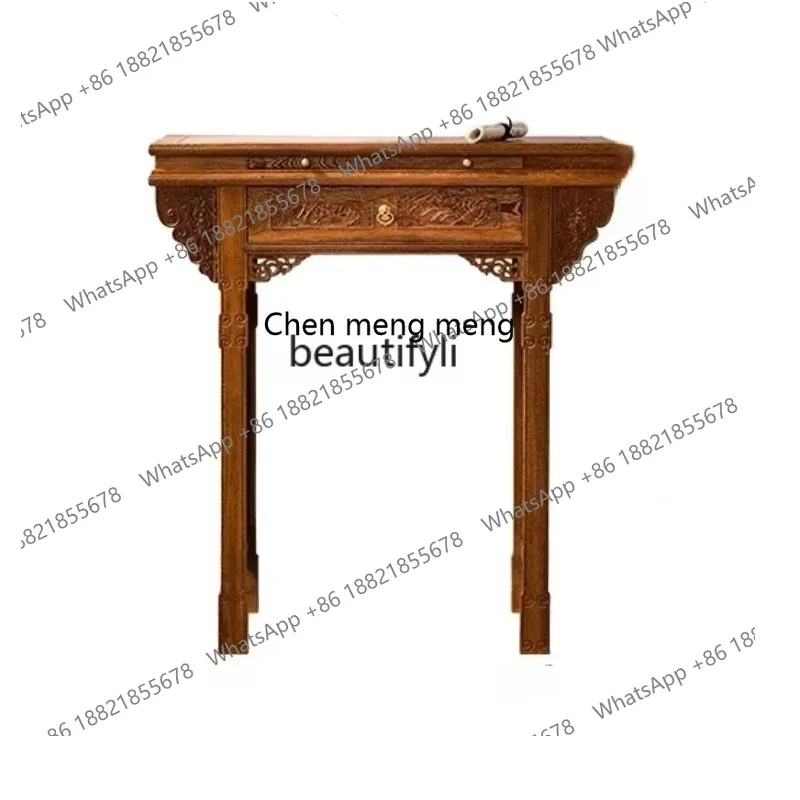 X  R1 Antique Chinese Buddhist niche platform entrance Zhongtang God of Wealth tribute table strip case solid wood case R