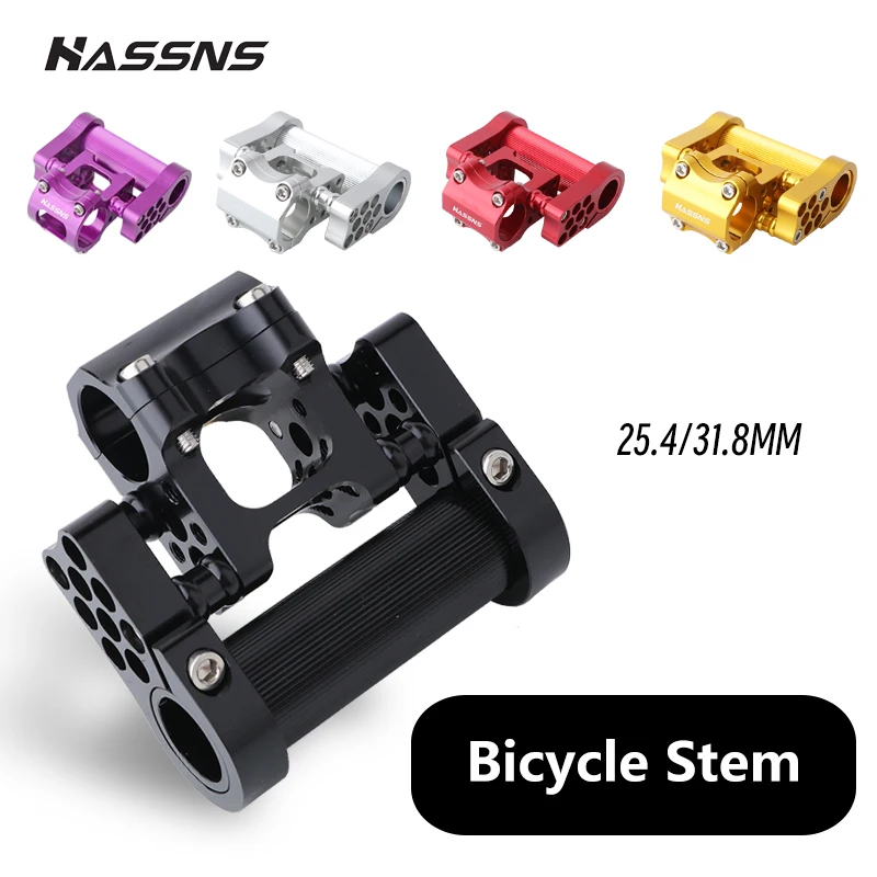 

HASSNS Folding Bike Stem Mountain Bike Handlebar Double Stem Bicycle Table 25.4/31.8MM Handle Bar Cycling Adjustable Short Power