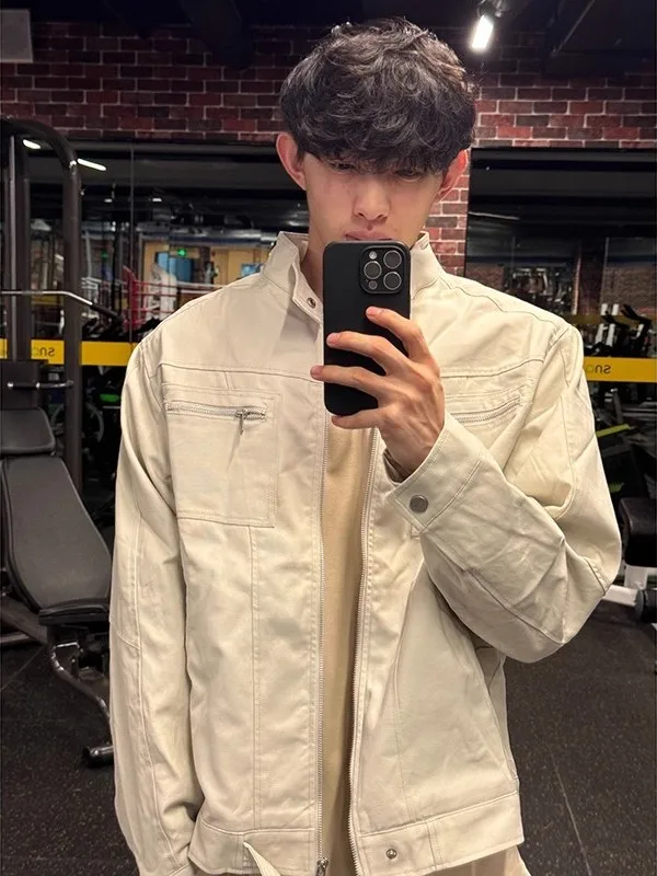 

Мужская рабочая куртка Extra Large 300 Pou в американском ретро-стиле, джинсовая куртка с воротником-стойкой, осенне-зимняя модная модель