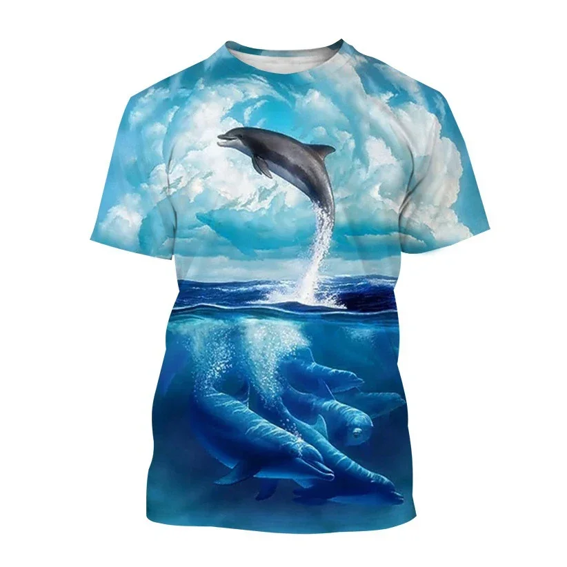 Summer Men Fashion Casual Cool Personality Animal Dolphin Graphic 3D Printing T Shirts Oversized O-neck Short Sleeve Tops