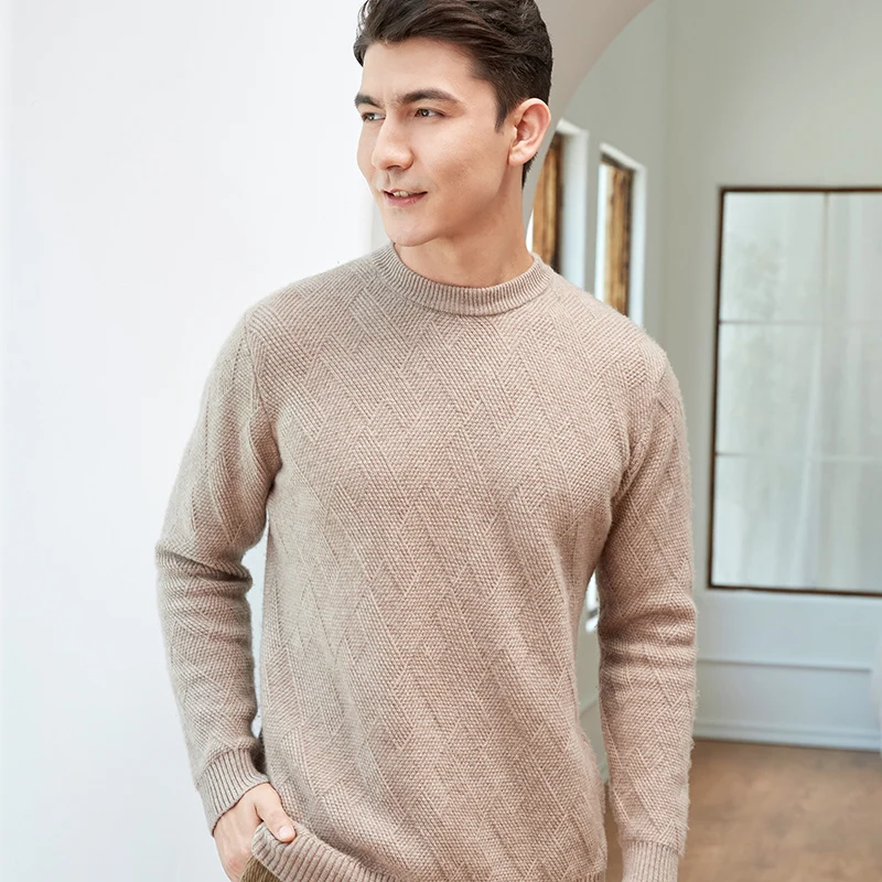 

Men's 100% Pure Goat Wool Sweater Autumn Winter O-Neck Pullovers High-End Knit Thick Tops Loose Bottoming Shirt Young