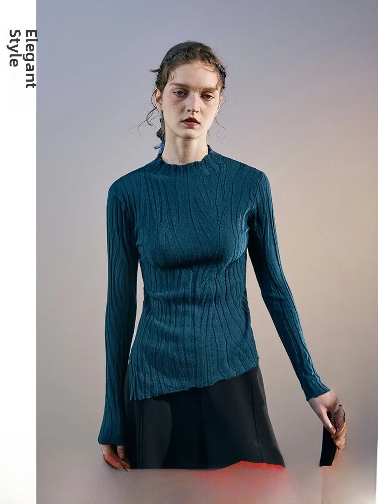 

Original Design Knitted Base irt High Ne Texture Sensation Elastic Skin-friendly Slim Fit Winter New Sle Casual Wool Bl...