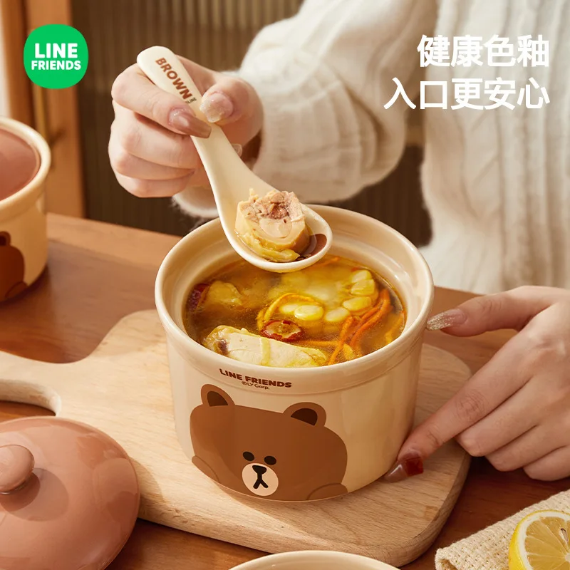 LINE FRIENDS Bird's Nest Stew Pot Ceramic Lided Stew Pot Waterproof Stew Pot Double Ear Steamed Egg Pot Special Soup Pot