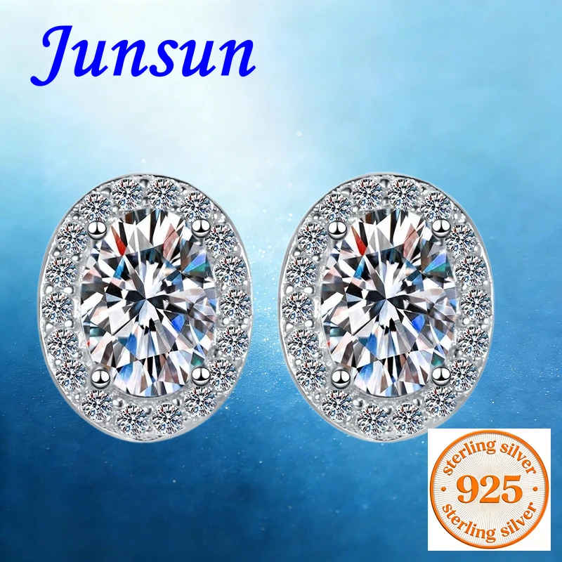 

Серьги-гвоздики Junsun с овальными муассанитами 2.0 карата, серебро 925 пробы, ювелирные изделия с сертификатом, для жены/подруги