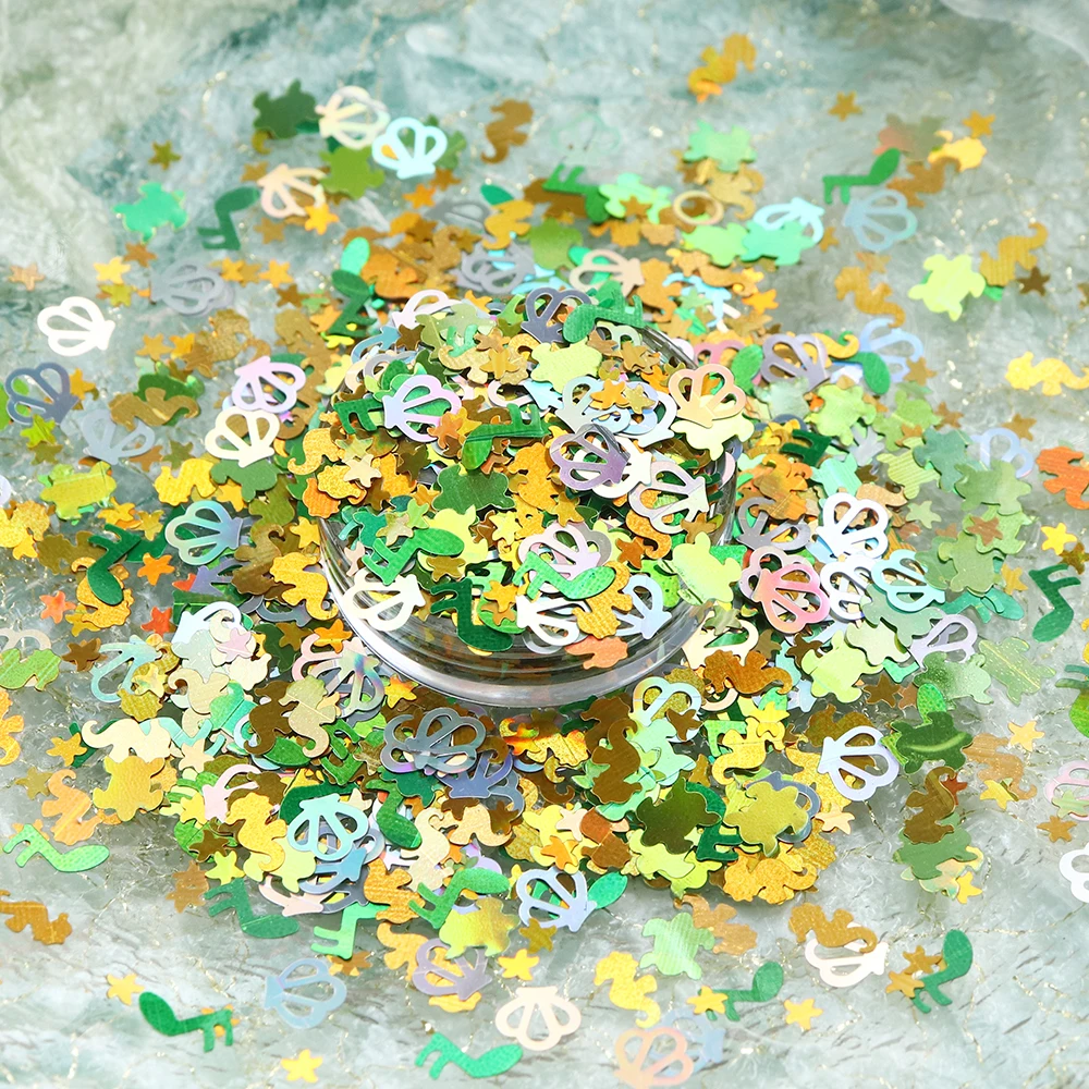 5g Metallic Green Nail Art Sequins Cute Turtle Seahorse Shell Musical Note Nail Design Glitter Flakes DIY Manicure Decorations