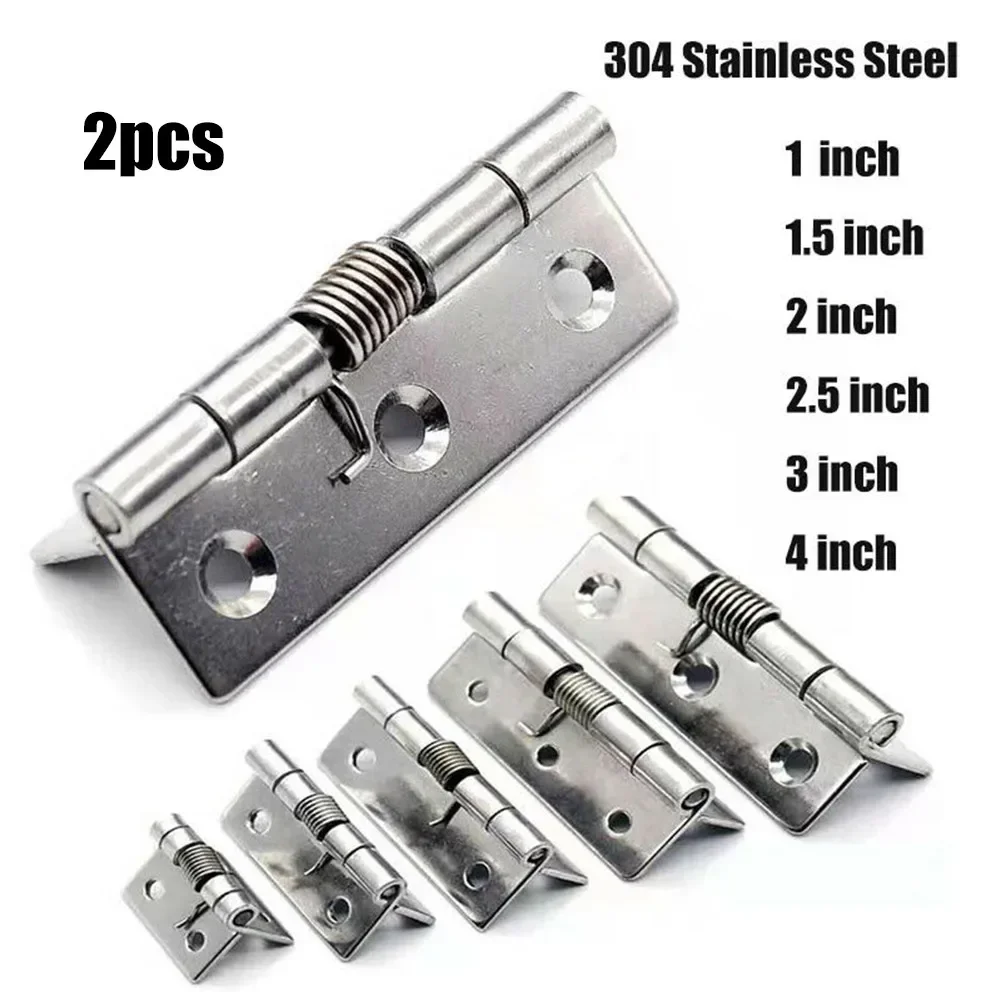 2pcs 1/1.5/2/2.5/3Inch Silver Spring Door Hinge Stainless Steel Self Closing Design Household Hardware Windows Cabinets Boxes Ho