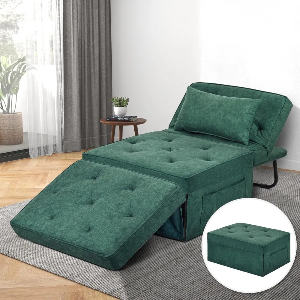 Convertible Sofa Bed, 4 in 1 Multi-Function Folding Ottoman Bed with Adjustable Backrest, Modern Pull Out Sleeper Chair