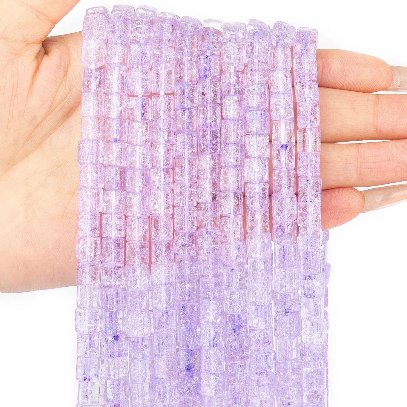 Natural Purple Crystal Crack Cube Stone Square Beads Loose Spacer Bead Charms Jewelry For Make Bracelet Necklace Accessory 8x8mm