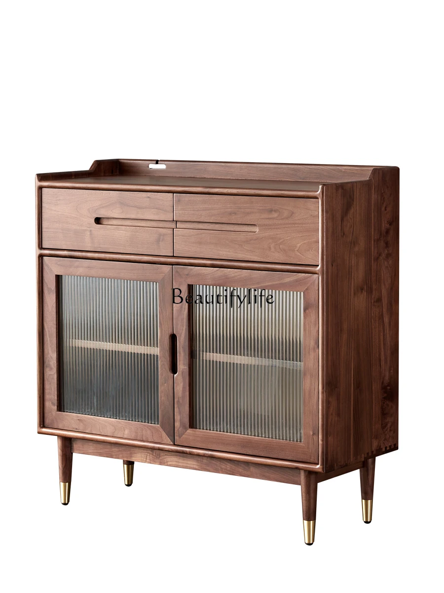 

*Nordic Japanese-style solid wood edge cabinet, black walnut modern simple locker