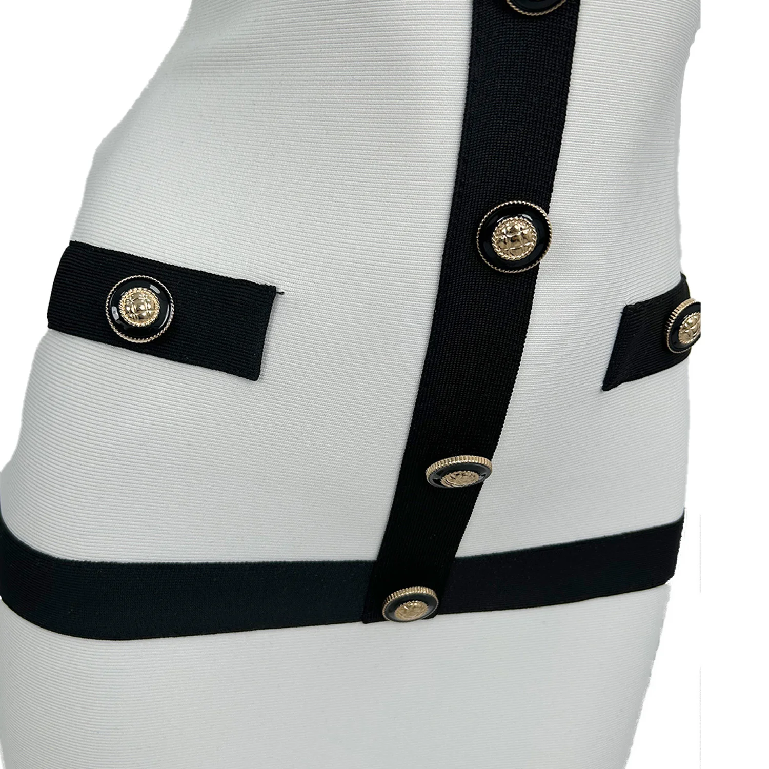 

2025 Fashion Women Bandage Ultra Short Dress Elegant Black White High Street Office Lady Button Tight Fitting Elastic Mini Dress