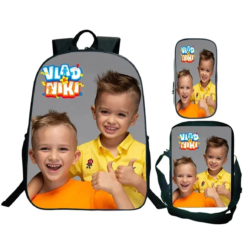 3 pezzi Set Borse da scuola per bambini Zaino con stampa Vlad e Niki Cute Brothers BookBag Ragazzi Ragazze Zaino Borsa da viaggio impermeabile Borsa per bambini