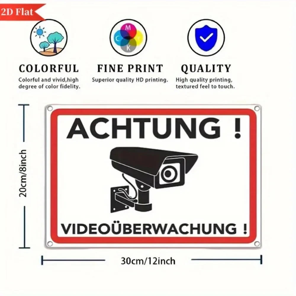 2D Flat Metal Security Sign Red Camera Video Surveillance Wall Decor