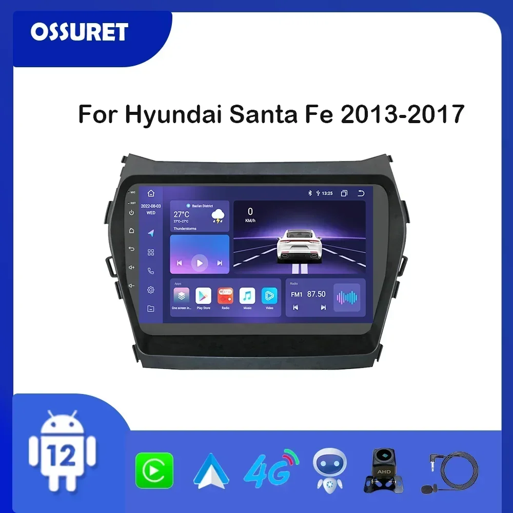 2 Din Android Auto Car Radio Multimedia Player for Hyundai Ix45 Santa Fe 2013 2014 2015 2016 2017 GPS Navi Stereo Bluetooth rds