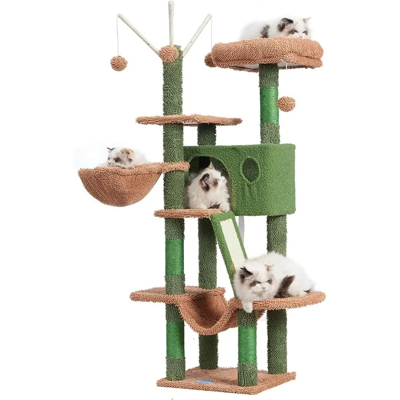 

Hey-brother Cat Tree, 53 inch Cat Tower for Indoor Cats, Cat House with Padded Platform Bed, Toy Balls, Large Cozy Condo, Hammoc