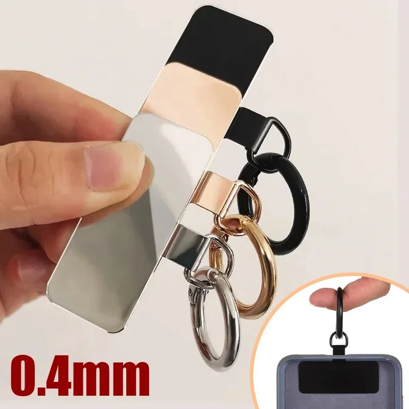 0.4mm Ultra Thin Metal Phone Tether Tab with Spring Ring Cellphone Lanyard Replacement Patches Anti-fall Safety Rope Card Clip