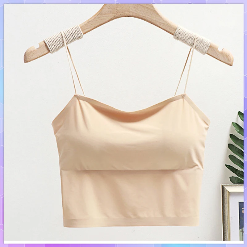 Women Sexy White Crop Tank Tops Bra Tube Top With Cups Female Streetwear Sleeveless Seamless Sports Bra Basic Camis Top Tee