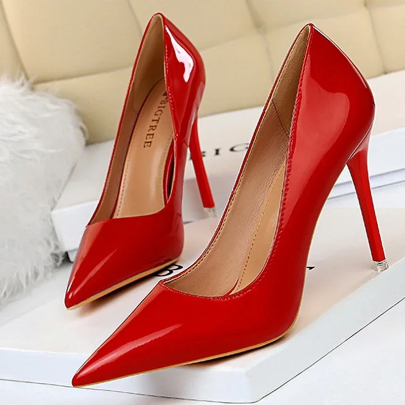 Shoes Patent Leather Woman Pumps High Heels Stiletto Heels 10.5 Cm Red Wedding Shoe Bridal Shoes Women Heels 2025