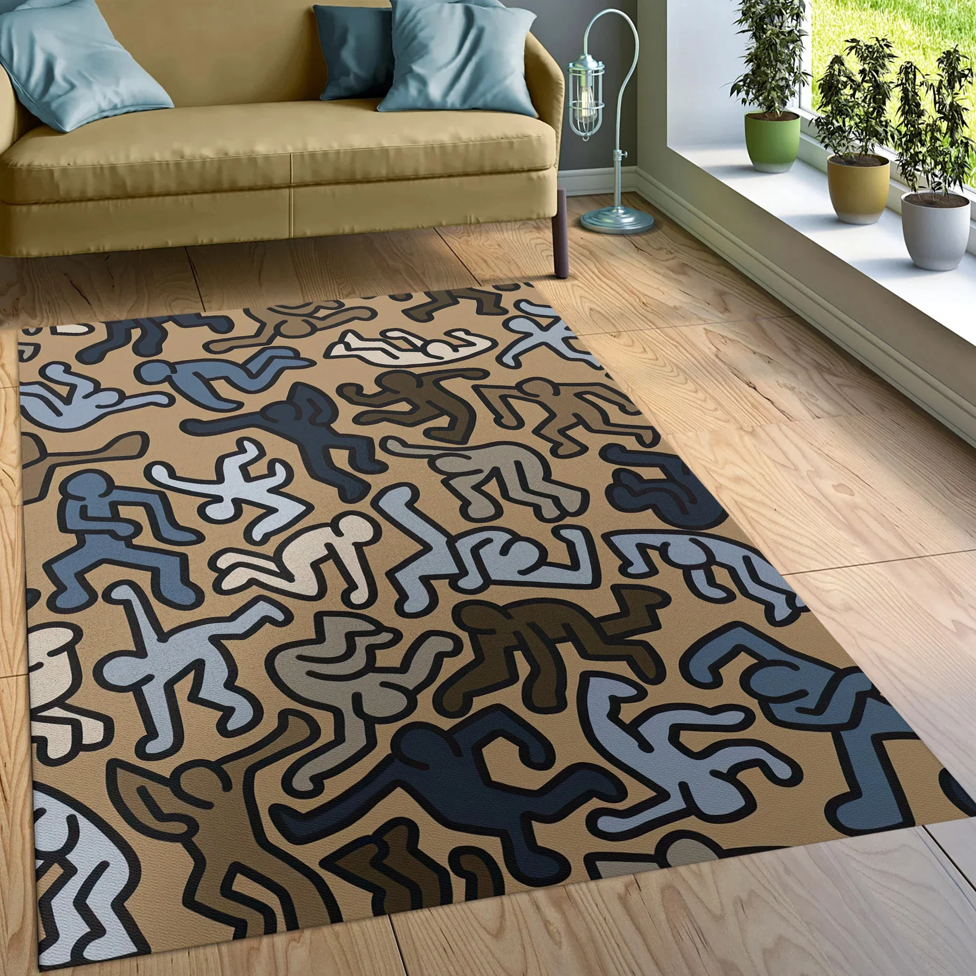 Haring Print Rug Dancing Pop art Non-Slip Rug Rugs For Living Room Keith Pop Art Cool Rug Themed Rug Living Room Decorative Rug