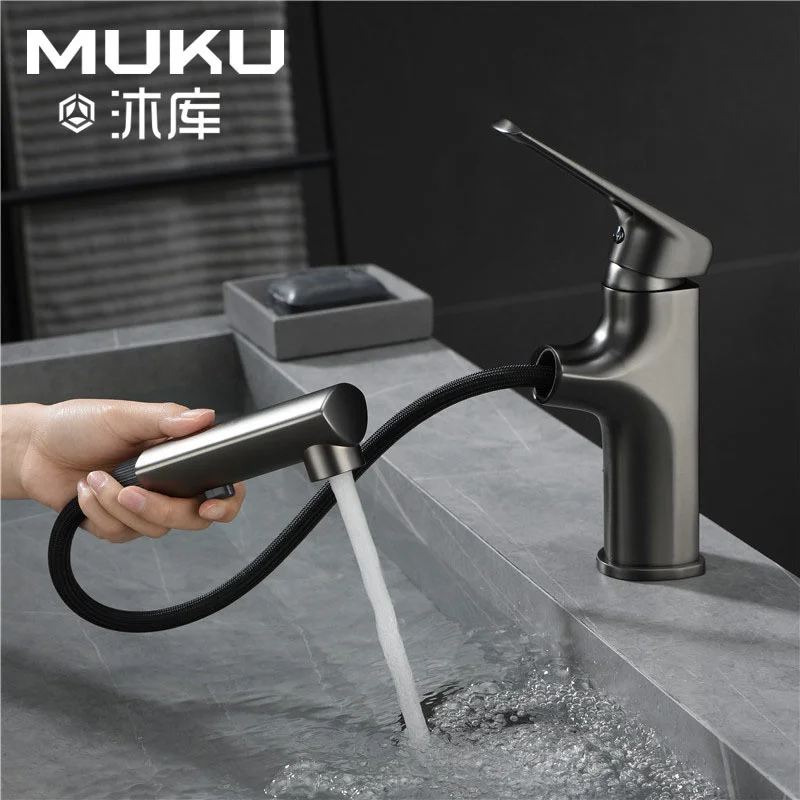 Bathroom gun gray hot and cold faucet washbasin under the platform washbasin drawbench gold tap