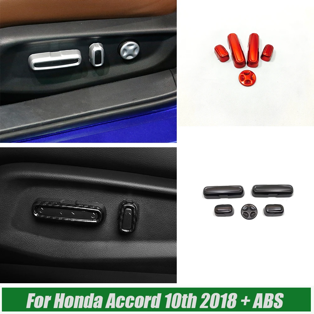 

For Honda Accord 10th 2018 19 20 21 2022 ABS matte/Carbon/red Car Seat adjustment Switch Cover trim car styling Accessories 5pcs