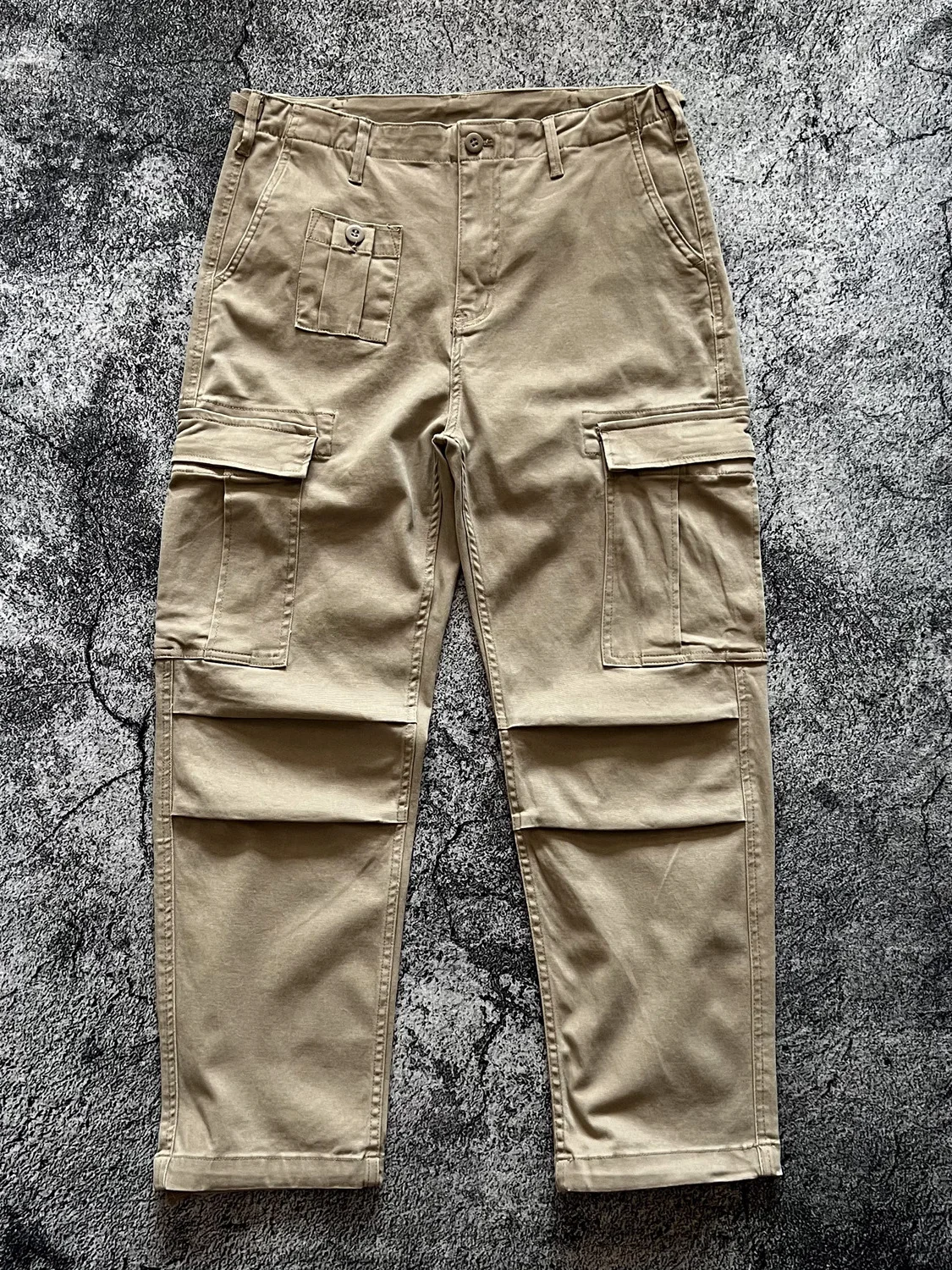 

American Retro Work Pants Men's Casual Straight Leg Trousers Adjustable Cuff Heavyweight Multi-ket Cotton Elastic Waist