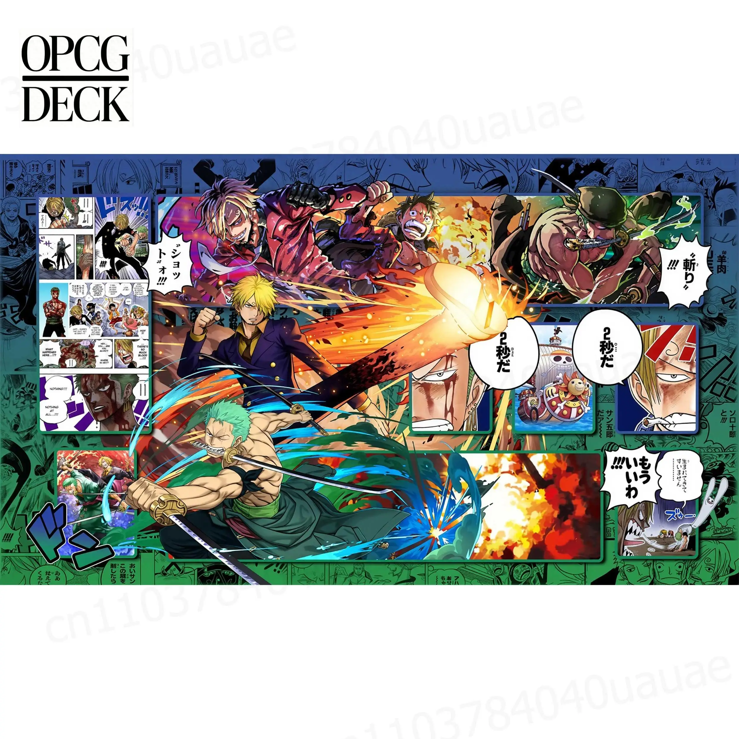 Игровой коврик One Piece OPCG с персонажами: Ророноа Зоро, Винсмоук Санджи, Монки Д. Луффи. Аниме-коврик для карточных игр, высококачественный, 60*35 см.
