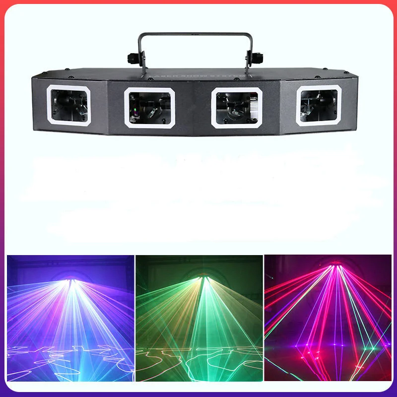 4 lens Party Lights Colorful Lines Sound Activated DJ DMX Music Control Light Laser Projector For Dancing Birthday Bar Pub