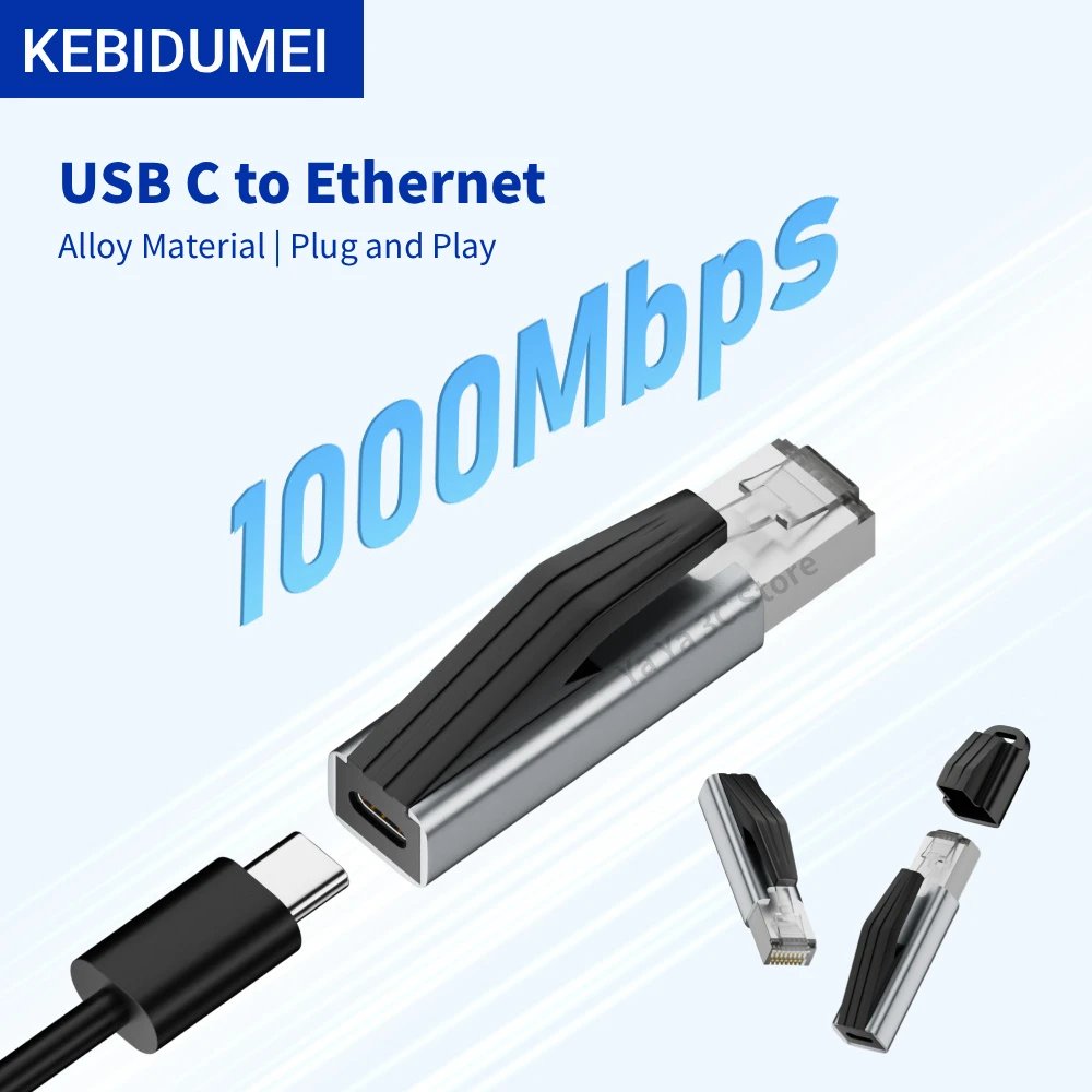 KEBIDUMEI USB C to Ethernet Adapter 1000Mbps Gigabit USB C Female to RJ45 Male Network Converter Macbook Pro iPhone 17 iPad