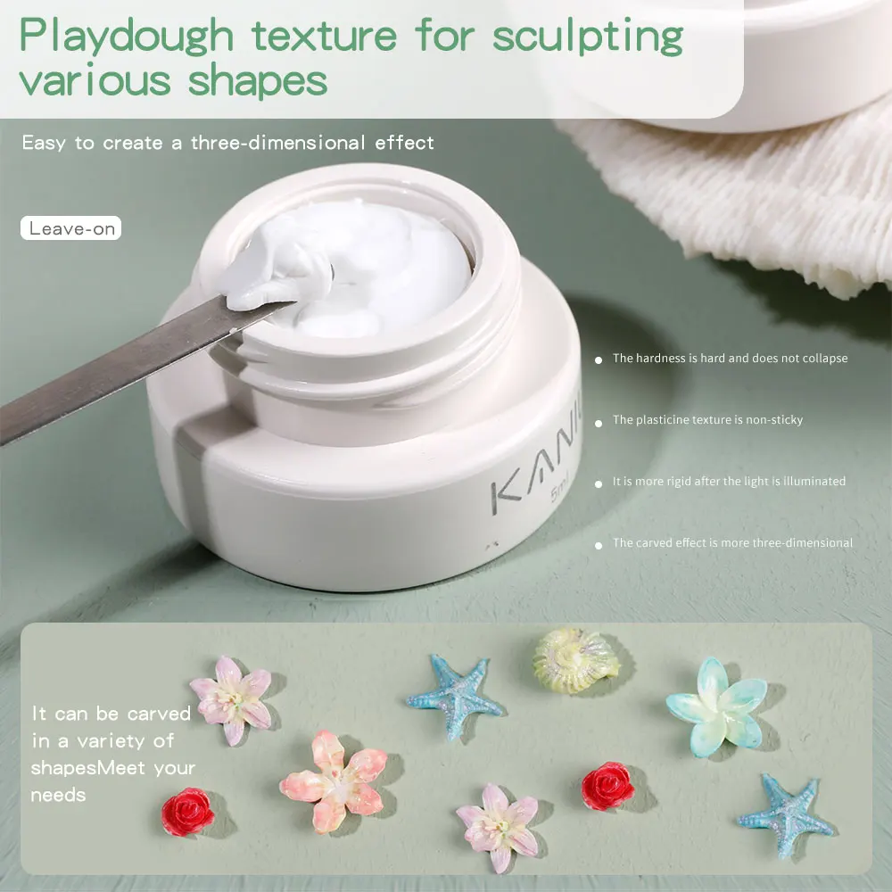 5ml 3D Flower Gel  Non-Stick Carving Glue Pearl White Satin Nail Art DIY Sculpting Gel for Manicure Extension Salon Use
