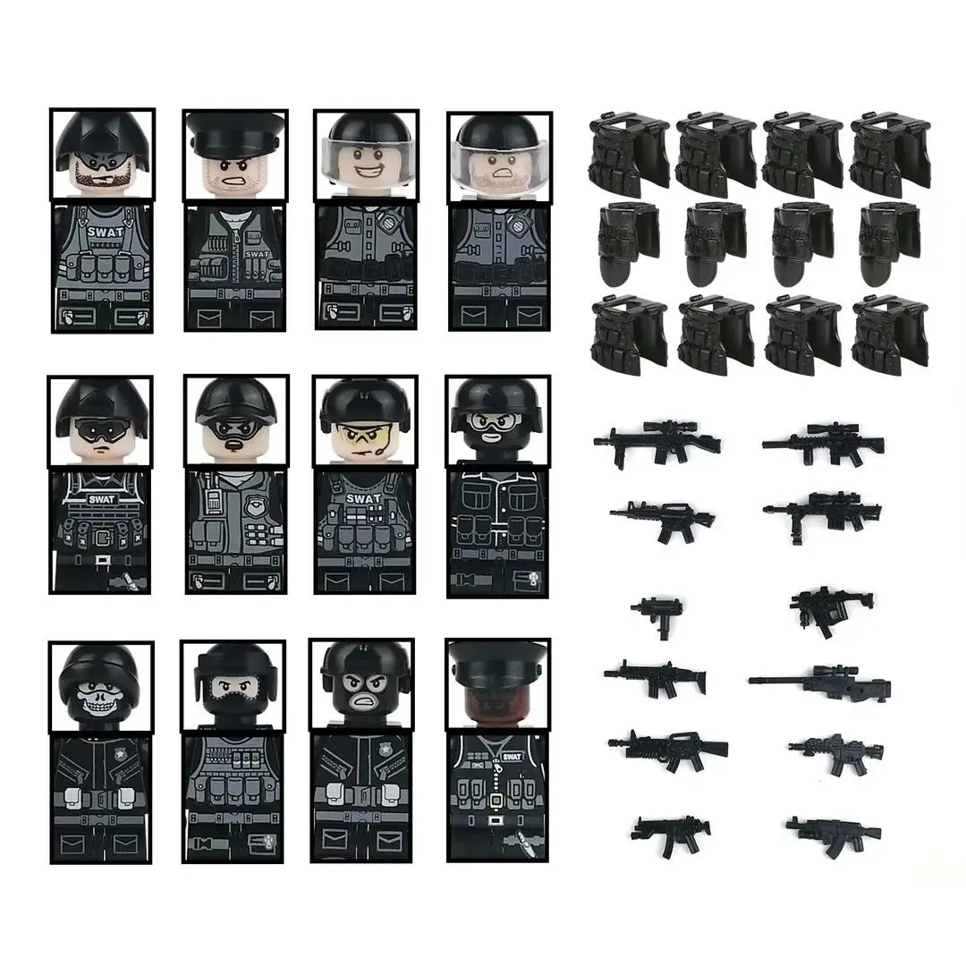 M8034 City Police Military  Building Blocks City SWAT Team Weapons Figures Brick Mini Hobbies Toys for Children