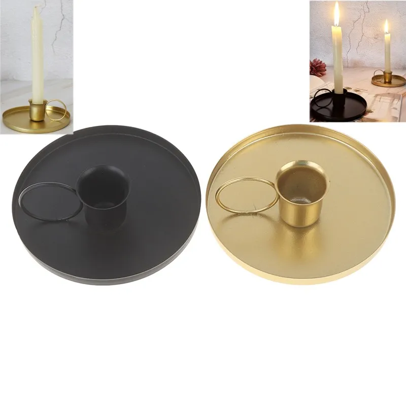 1pcs Black Gold Plated Candle Holders Pillar Metal Plate For Wedding Party Festival Portavelas Candelabra Art Gift Home Decor