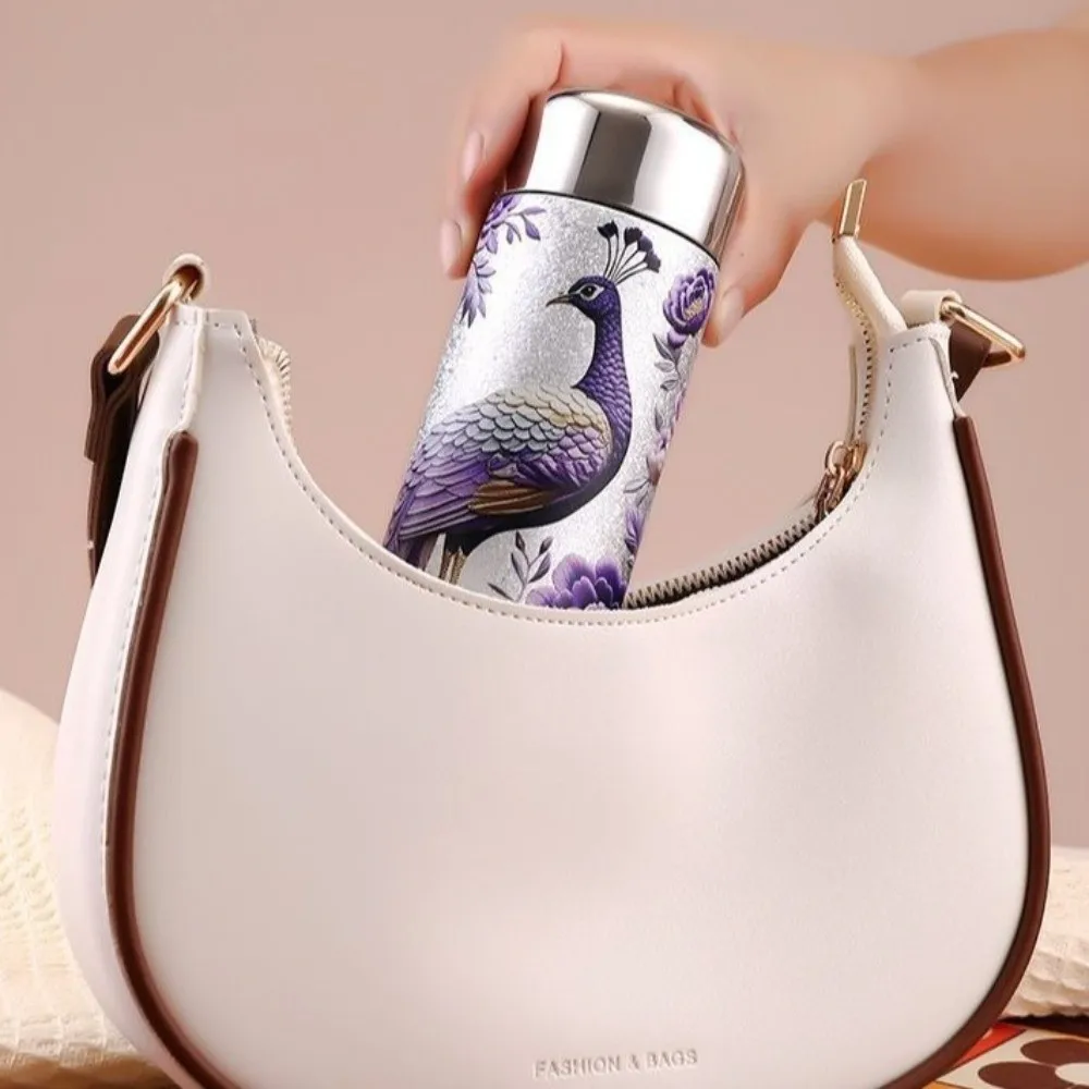 Portable Chinese Style Vacuum Cup 240ML Peacock Pattern Insulated Cup High Capacity Insulation or Cooling Thermal Water Bottle