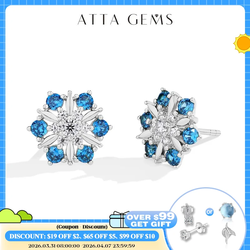 

ATTAGEMS Snowflake Shape Moissanite Diamond Stud Earrings for Women Lab Blue Zircon S925 Sterling Silver Wedding Daily Gifts New