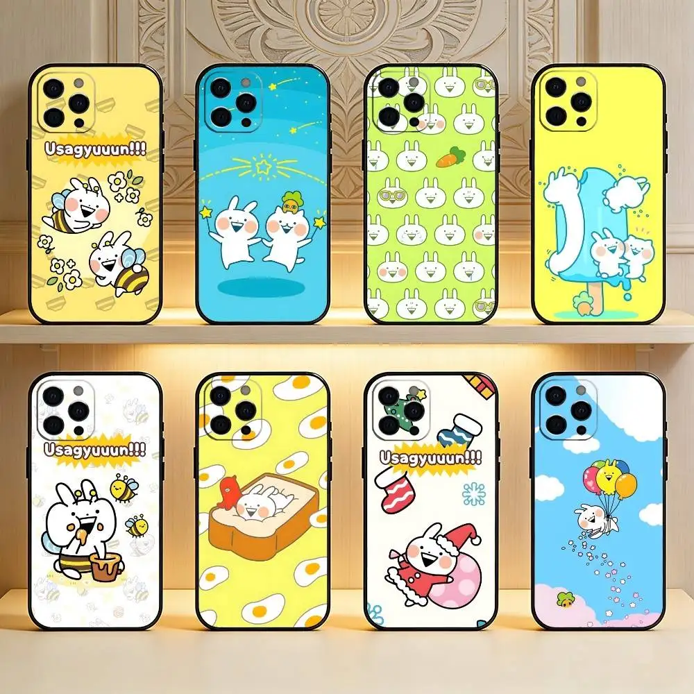 

Cartoon Cute U-Usagyuuun-n Phone Case For iPhone17,16,15,14,13,12 Plus,Max Soft Silicone Black Cover