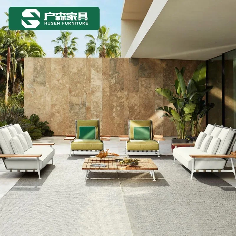 Outdoor furniture Leisure sofa Patio teak back chair Balcony small coffee table Rattan open-air garden furniture