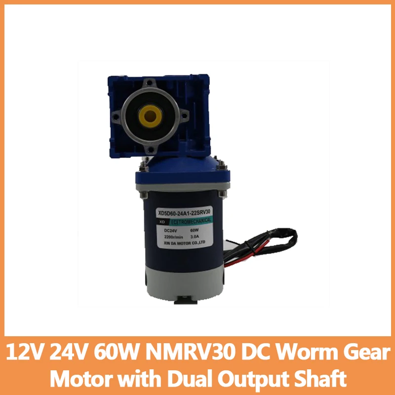 

12V 24V 60W NMRV30 DC Worm Gear Motor with Dual Output Shaft RV30 with Self-locking Adjustable-speed CW CCW High Torque