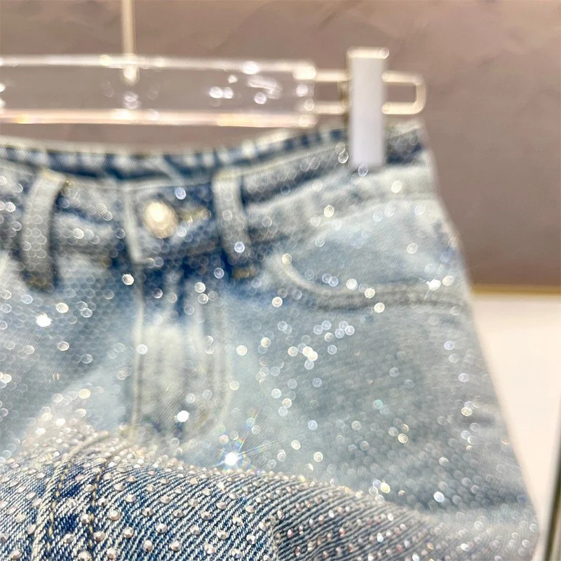 Sommer neue Mode hohe Taille Vintage Diamanten A-Linie Mini-Jeans rock weibliche Freizeit mode All-Match-Röcke Damen bekleidung