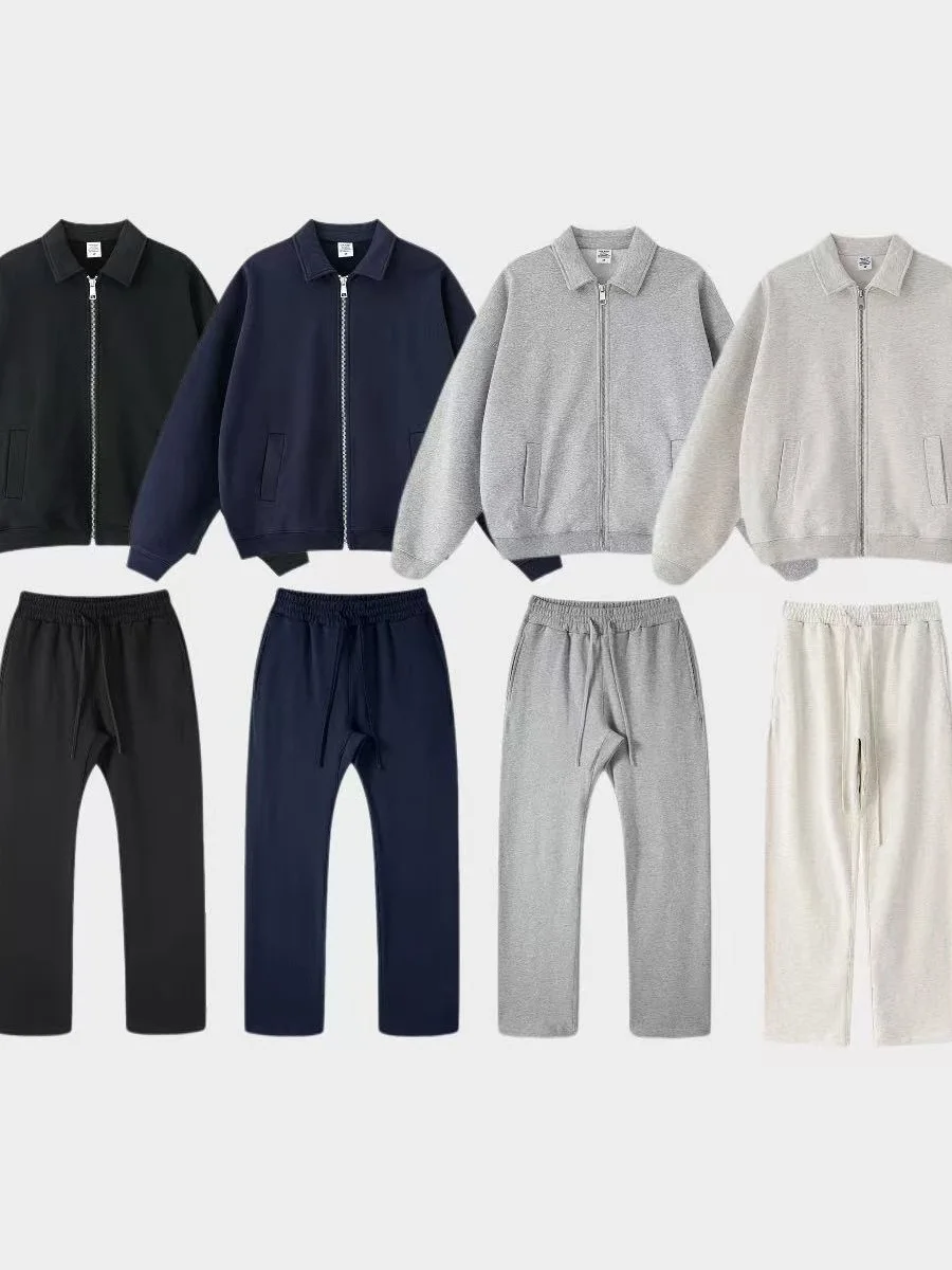 

Heavyweight Men's Zipper Hoodie Sweatirt Casual Collared Two-Piece Set Straight Leg Sweatpants American Vibe Youth Faion
