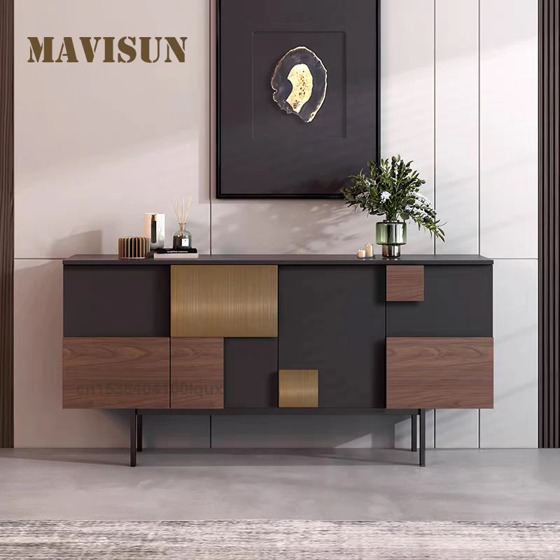 

Italian Style Premium Black Walnut Buffet Contrast Panel Design Durable Solid Wood Cabinet 1.6 Meters Unique Design Side Cabinet