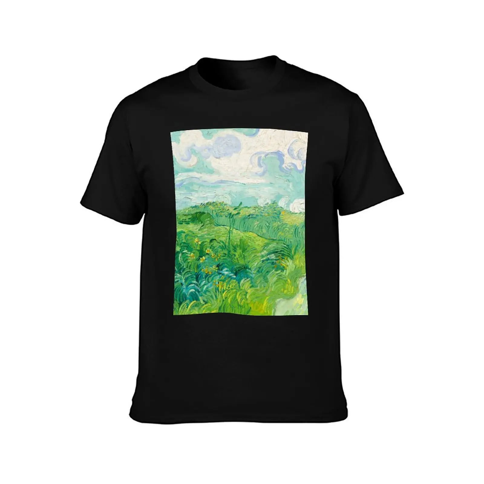 Green Wheat Fields Auvers Van Gogh Fine Art T-Shirt Sports Basic Short Sleeve T-Shirt