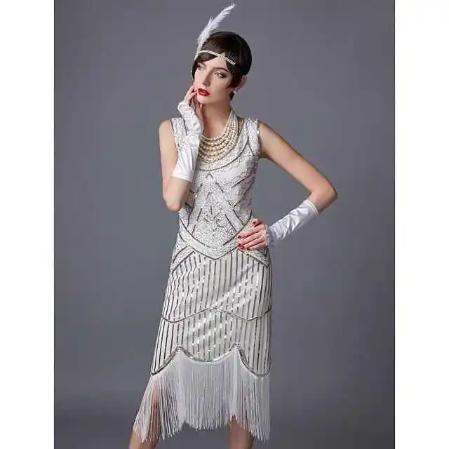 

Платье в стиле ретро 20-х годов с блестками и бисером с бахромой Gatsby Sle со средней талией и хвостом, цветы ручной работы, глубокий V Ne No Sve