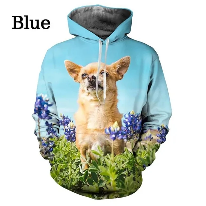 Sudadera con capucha para hombre y mujer, suéter informal con estampado 3D de perro Chihuahua, ropa de calle de gran tamaño, novedad