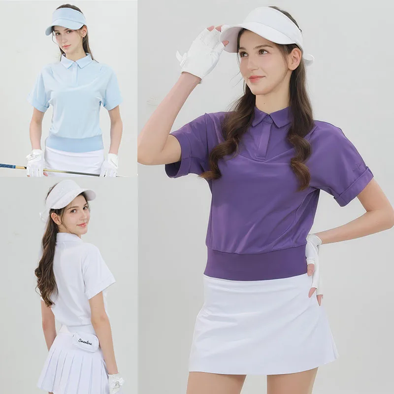 

Женская футболка для гольфа SG, новая модель, с коротким рукавом, летняя, эластичная, дышащая, свободного кроя, рубашка-поло, быстросохнущая, стильная, для гольфа, новинка