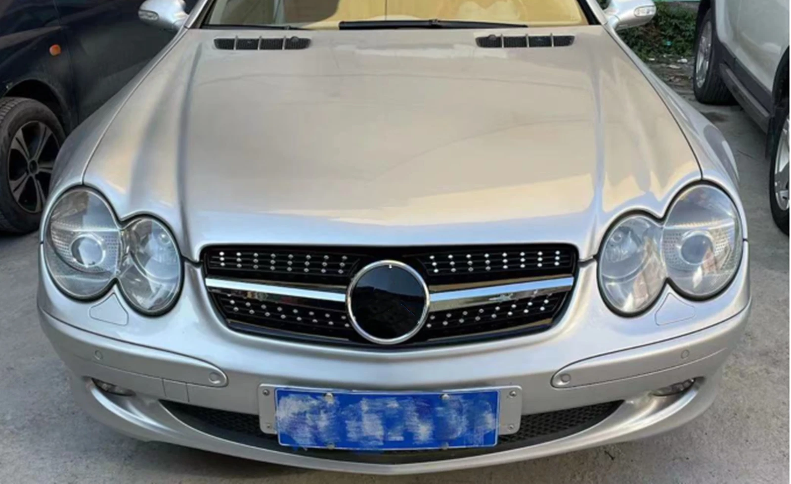 Front Grille For Mercedes Benz R230 SL Class 2007-2009 SL550 Black/Silver Car Upper Bumper Hood Mesh Grid Grill