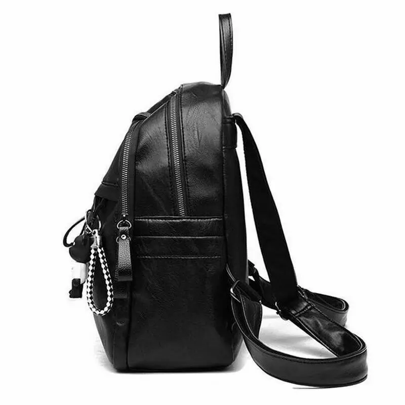 Women Girls Lady Backpack Rucksack Travel Shoulder College School Bag Black PU Leather Backpack