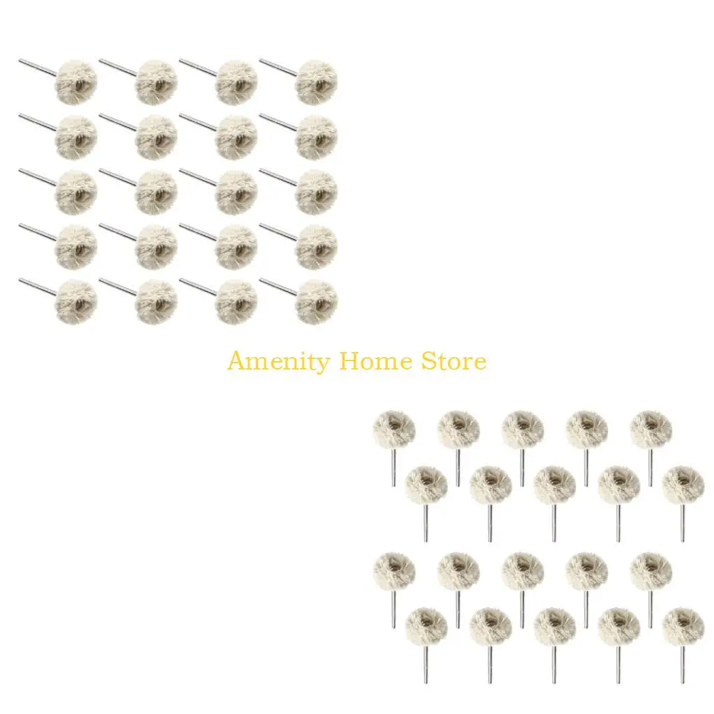 F26C Detail Buffing Wheel Set with Metal Stem, Mounted Cotton Polishing for Jewelry Care, Finishing and Small Part Work Use