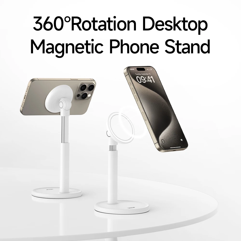 W&P Magnetic Phone Desk Stand - 360° Rotation, Aluminum Live Bracket for iPhone, Samsung, Huawei, Android Phones & Tablets